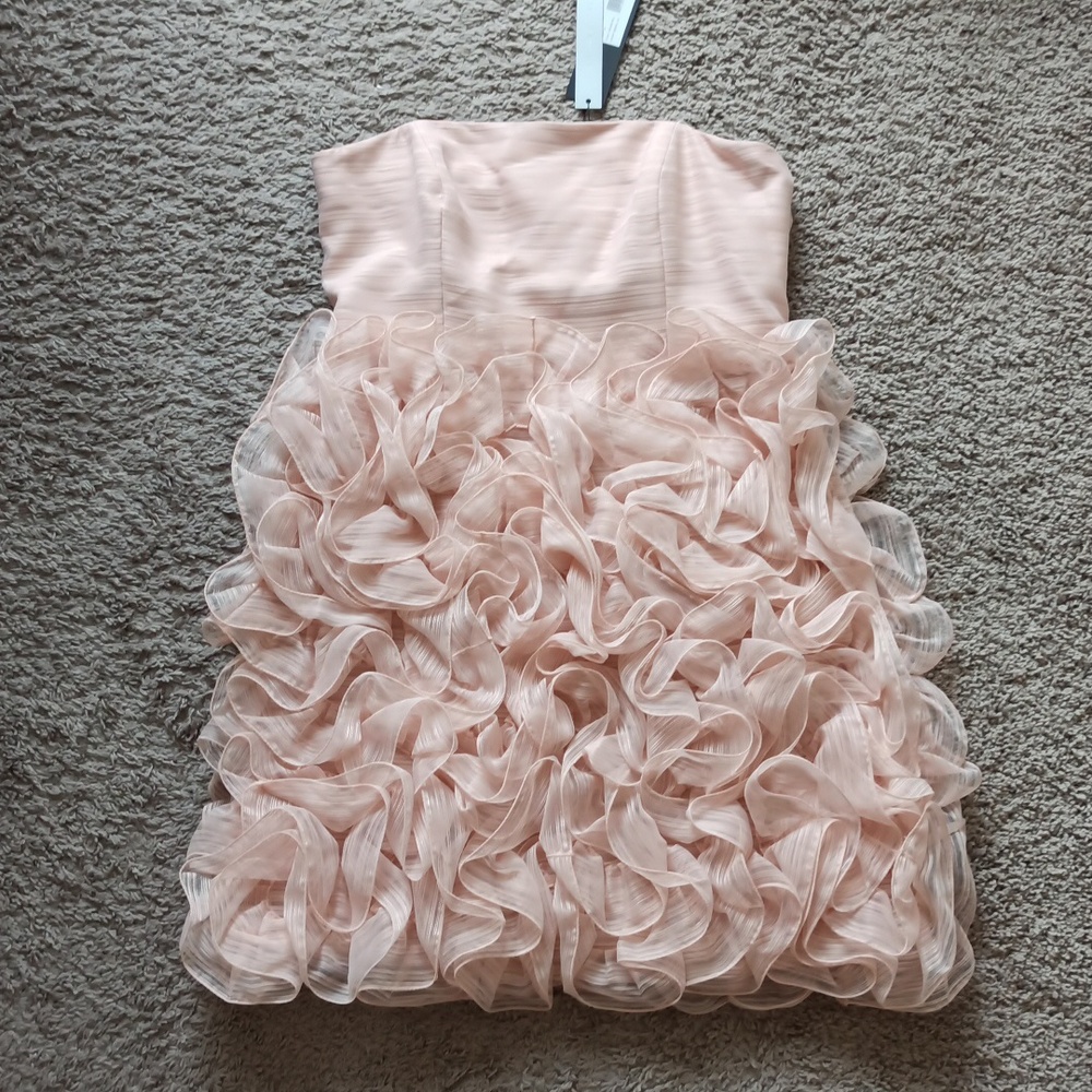 NWT Halston Heritage Strapless Ruffle Pink Mini Dress - Picture 2 of 14